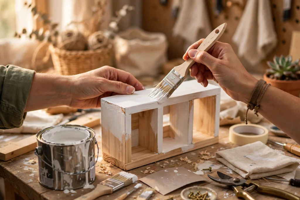 Hands painting a DIY home decor project